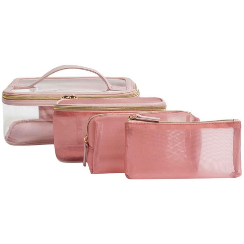 M&S Womens 4 Piece Make Up Bag Set, Pale Pink
