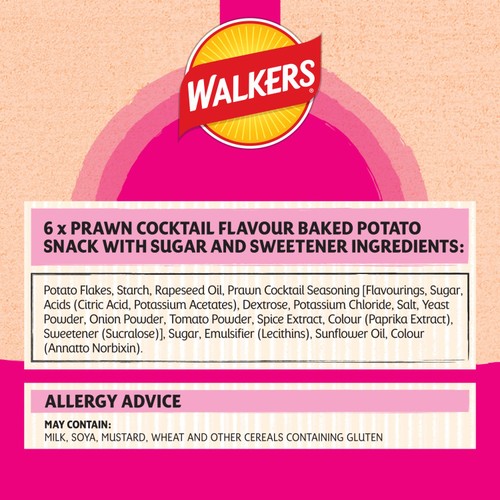 Walkers Baked Prawn Cocktail Snacks Crisps 6 x 22g