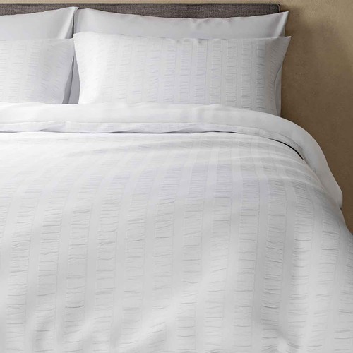 M&S Pure Cotton Striped Seersucker Bedding Set, Double, White