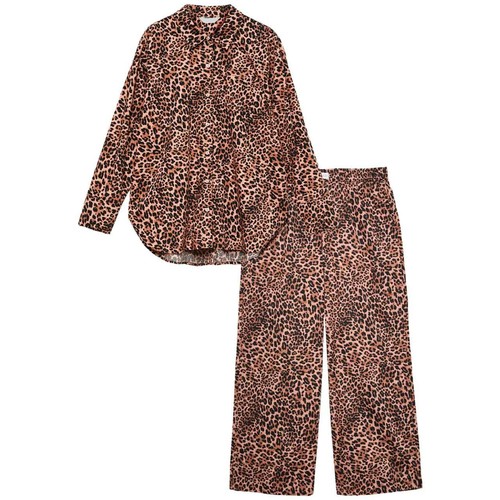 M&S Womens Pure Cotton Poplin Animal Pyjama Bottoms 18 Regular Brown Mix