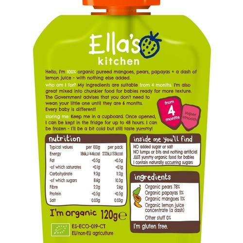 Ella's Kitchen Mangoes, Pears & Papaya Baby Food Pouch 4+ Months