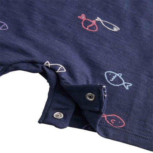 M&S Boys Pure Cotton Jersey Navy Fish Romper '2-3 Years Navy