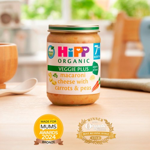 HiPP Organic Macaroni Cheese with Carrots & Peas Baby Food Jar 7+ Months