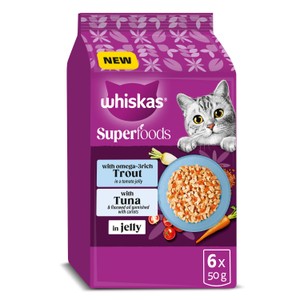 Whiskas 1+ Adult Wet Cat Food Superfoods with Fish in Jelly 6x50g
