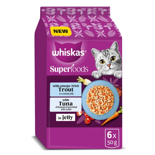 Whiskas 1+ Adult Wet Cat Food Superfoods with Fish in Jelly 6x50g