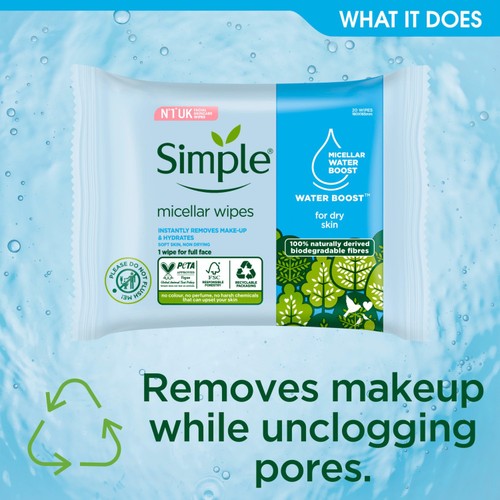 Simple Kind to Skin Micellar Biodegradable Cleansing Wipes