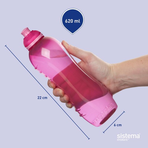 Sistema Hydrate Twist Sip Water Bottle 620ml Pink Leakproof