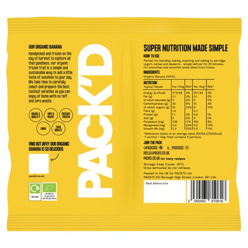 PACK'D Organic Ripe & Creamy Sliced Bananas