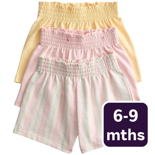 M&S Girls Pure Cotton Multi Pattern Shorts, 6-9 Months, Multi