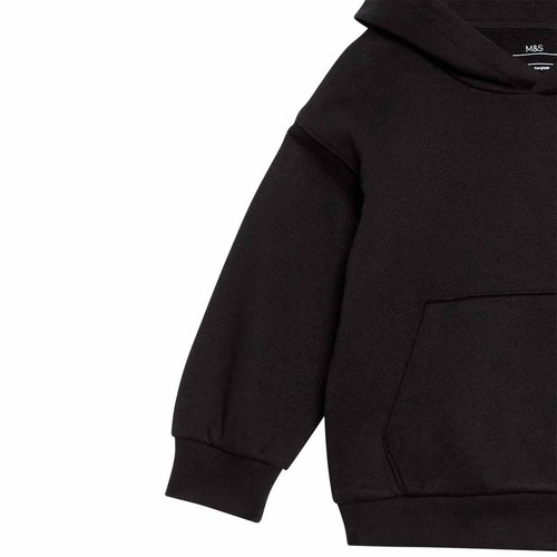 M&S Boys Cotton Rich Plain Hoodie 5-6 Years Black