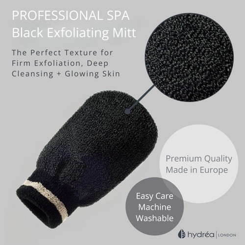 Hydrea London Black Exfoliating Spa Mitt, Medium/Hard Texture