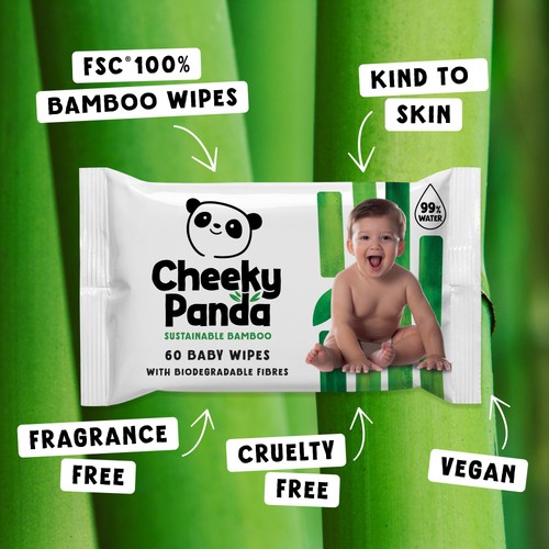 Cheeky Panda Bamboo Baby Wipes, 12 x 60 Wipes