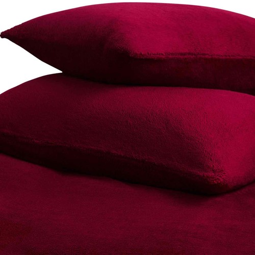M&S Teddy Fleece Bedding Set, Single, Burgundy
