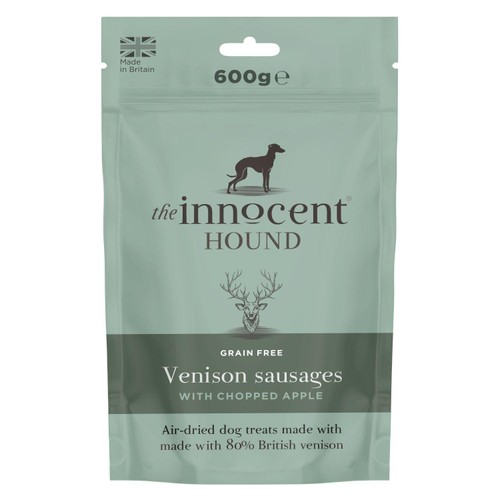 The Innocent Hound Dog Treats, Venison Sausages with Chopped Apple, 600g
