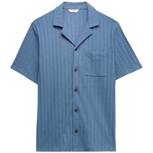 M&S Mens Cotton Rich Jersey Textured Loungewear Top, L, Chambray