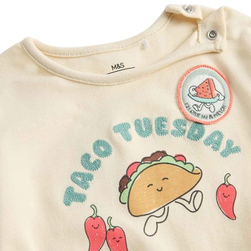 M&S Taco Tuesday Oversized Bodysuit, 0-3 Months, Buttermilk