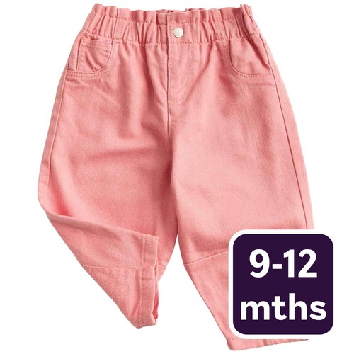 M&S Girls Cotton Rich Paperbag Jeans, 9-12 Months, Pink