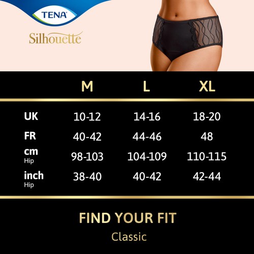 TENA Lady Silhouette Washable Incontinence Underwear Black Size S