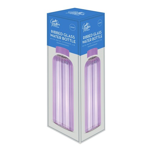 Cooke & Miller Lilac Ribbed Glass Water Bottle 500ml