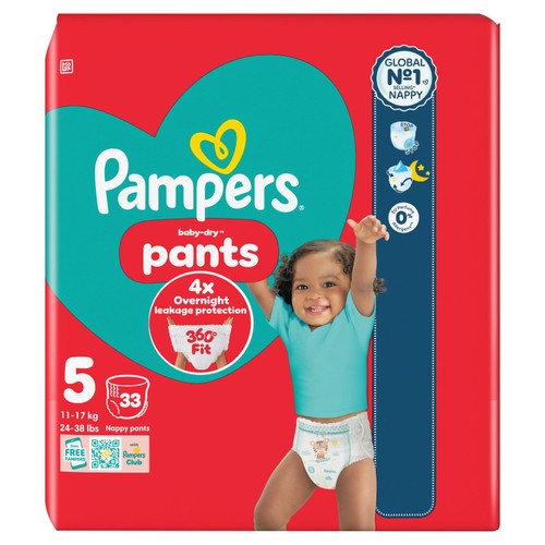 Pampers Baby-Dry Nappy Pants, Size 5 (12-17kg) Essential Pack