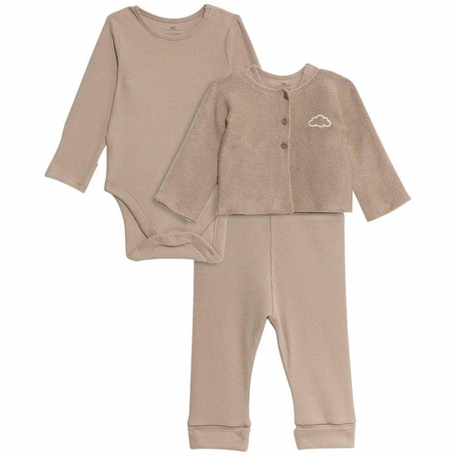 M&S 3 piece Cotton Rich Outfit, 3-6 months, Brown