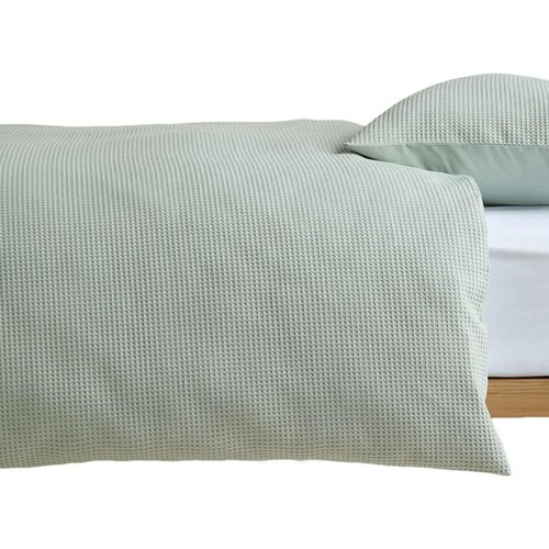 M&S Pure Cotton Waffle Bedding Set, Super King Size (6 ft), Green
