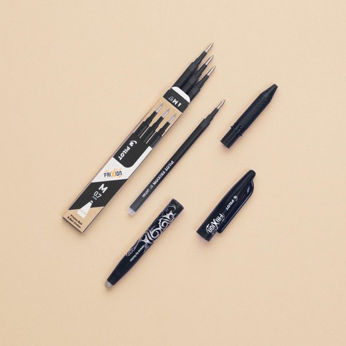Pilot FriXion Ball Medium Line Single Pen + 3 Refills - Black