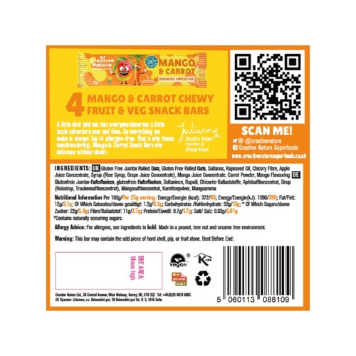 Creative Nature Mango & Carrot Kids snack bar Multipack