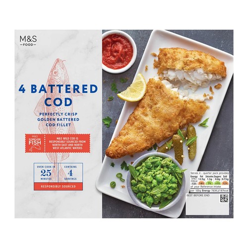M&S 4 Battered Cod Fillets Frozen