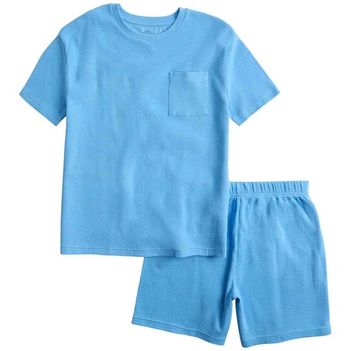 M&S Boys Navy Waffle Short Pyjamas, 6-7 Years, Blue