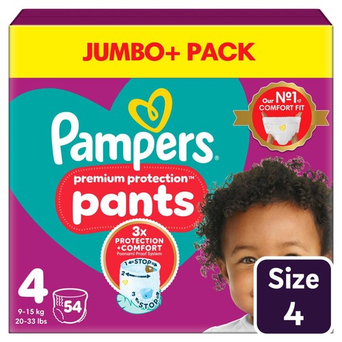 Pampers Premium Protection Nappy Pants, Size 4 (9-15kg) Jumbo+ Pack
