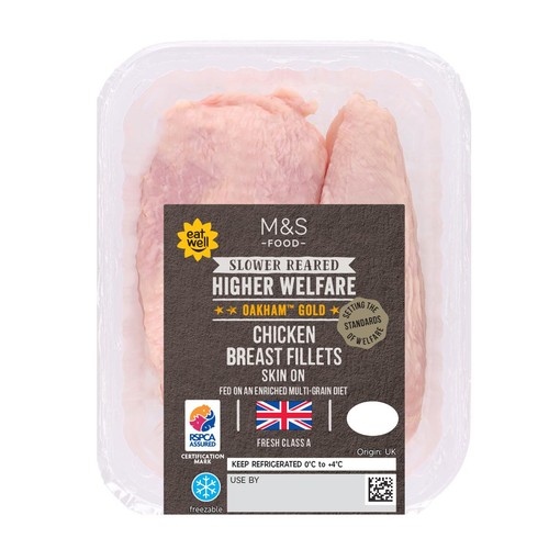 M&S Oakham Gold Skin On Chicken Breast Fillets