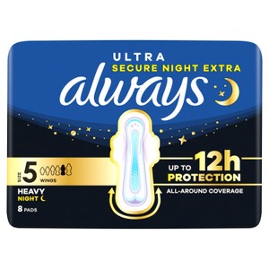 Always Ultra Sanitary Towels Secure Night Size 4 Wings X8 Pads