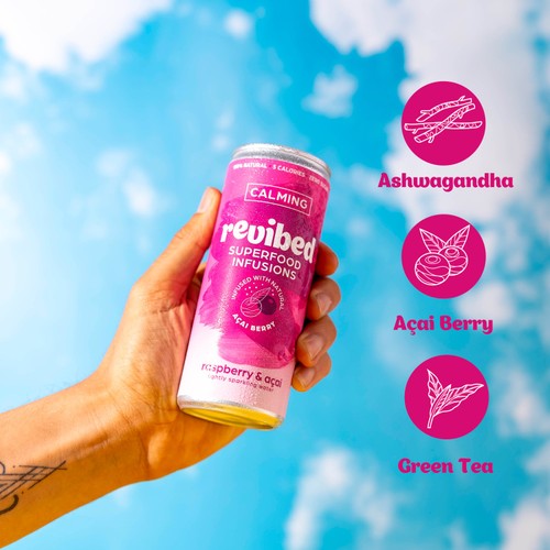 Revibed Calming Raspberry and Acai Berry Infused Lightly Sparkling Water