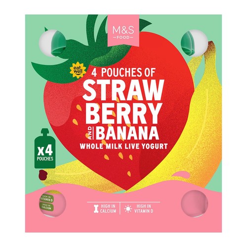 M&S 4 Strawberry & Banana Whole Milk Live Yogurt