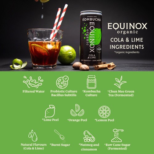 Equinox Organic Cola and Lime Kombucha