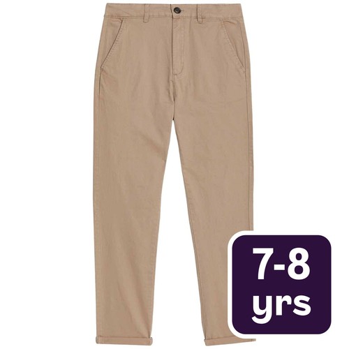 M&S Boys Collection, Cotton Rich Chinos, 7-8 Years, Stone