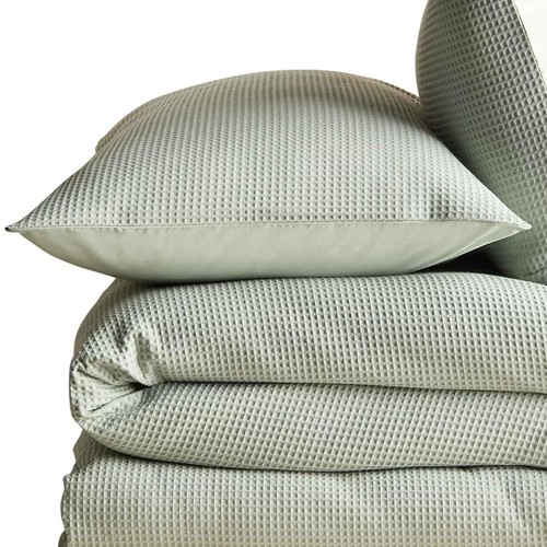 M&S Pure Cotton Waffle Bedding Set, Super King Size (6 ft), Green