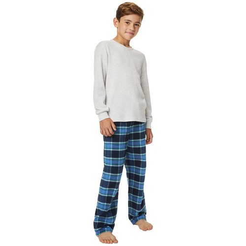 M&S Waffle and Woven Check PJ, 7-8 Years, Navy