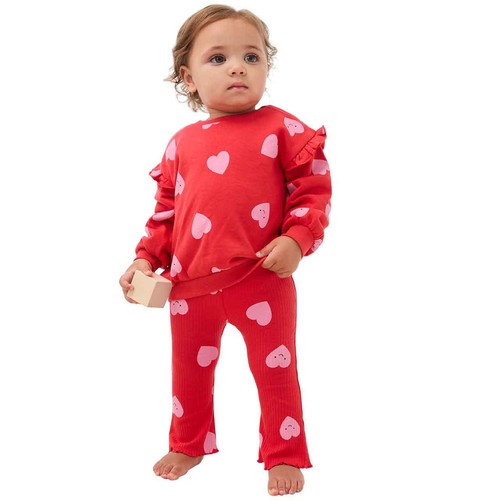 M&S Heart Print Outfit, 0-3 Months, Red Mix