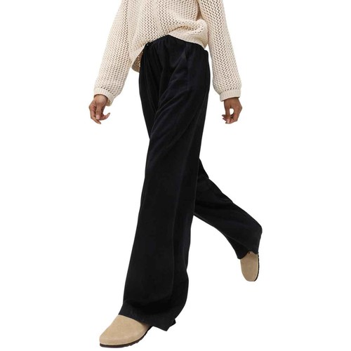 M&S Womens Drawstring Wide Leg Trousers with Linen, Size 18, Regular, Black