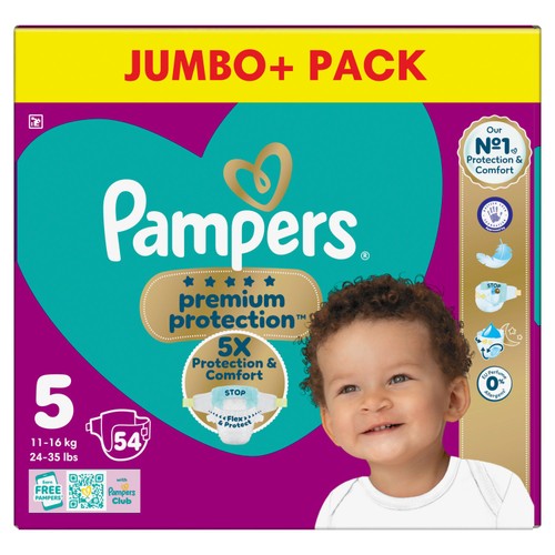 Pampers Premium Protection Nappies, Size 5 (11-16kg) Jumbo+ Pack