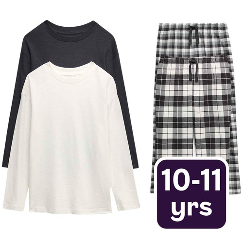 M&S Check Pyjamas, 10-11 Years, Black