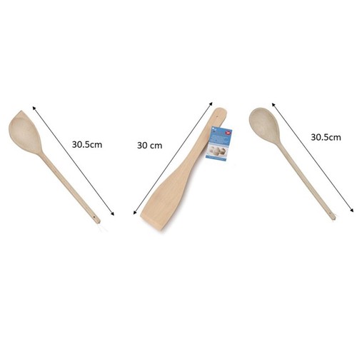 Tala 3 Beech Utensils, 30cm Spoons and Spatula