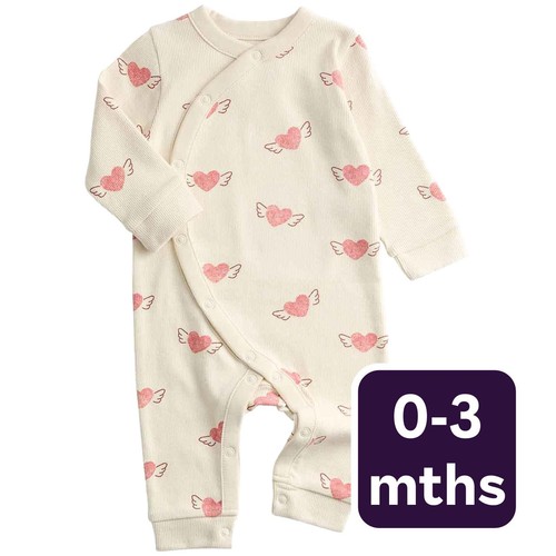 M&S Heart Print Sleepsuit, 0-3 Months. Light Cream