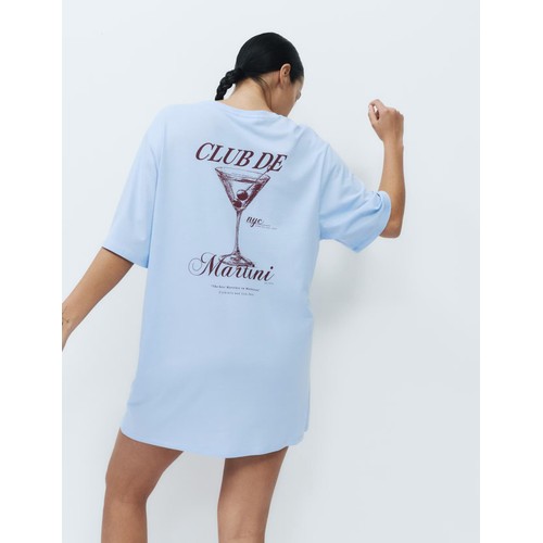 M&S Womens Cotton Modal Fruit Graphic Oversized T-Shirt, Medium, Blue Mix