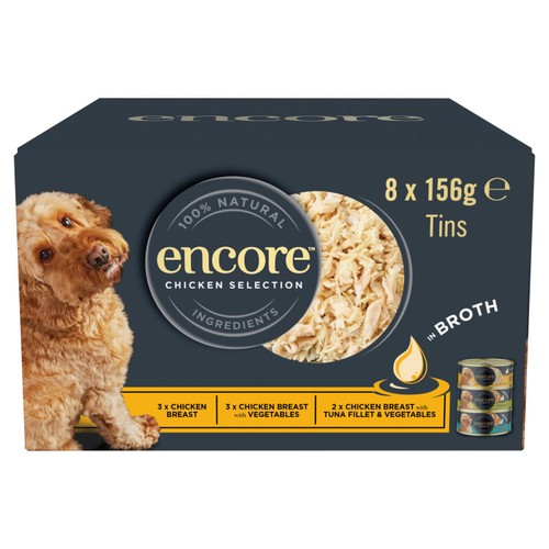 Encore Natural Wet Dog Food Multipack Chicken Selection Tins in Broth