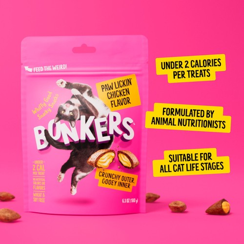 BONKERS Cat Bites Crunchy & Soft Paw Lickin' Chicken Flavoured Cat Treats