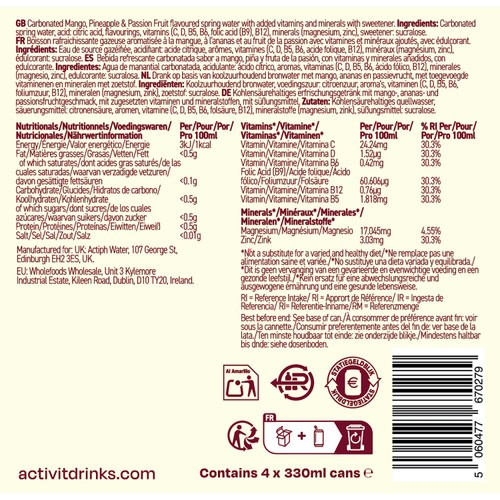 Activit Sparkling Vitamin Water Mango & Passionfruit