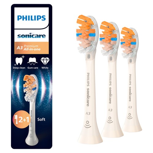 Philips Sonicare Genuine A3 Premium All-in-One Brush Head, White, 2+1 Pack